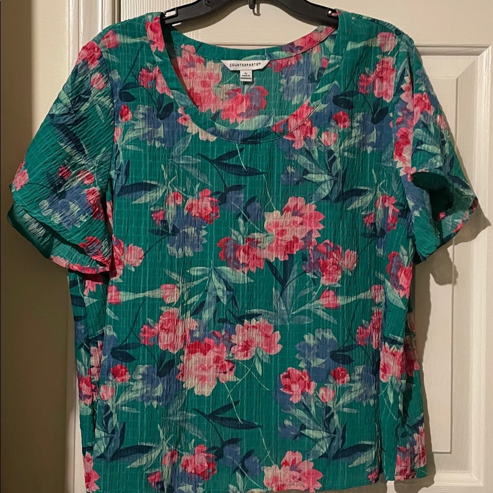 Counterparts Teal and Pink Floral Blouse